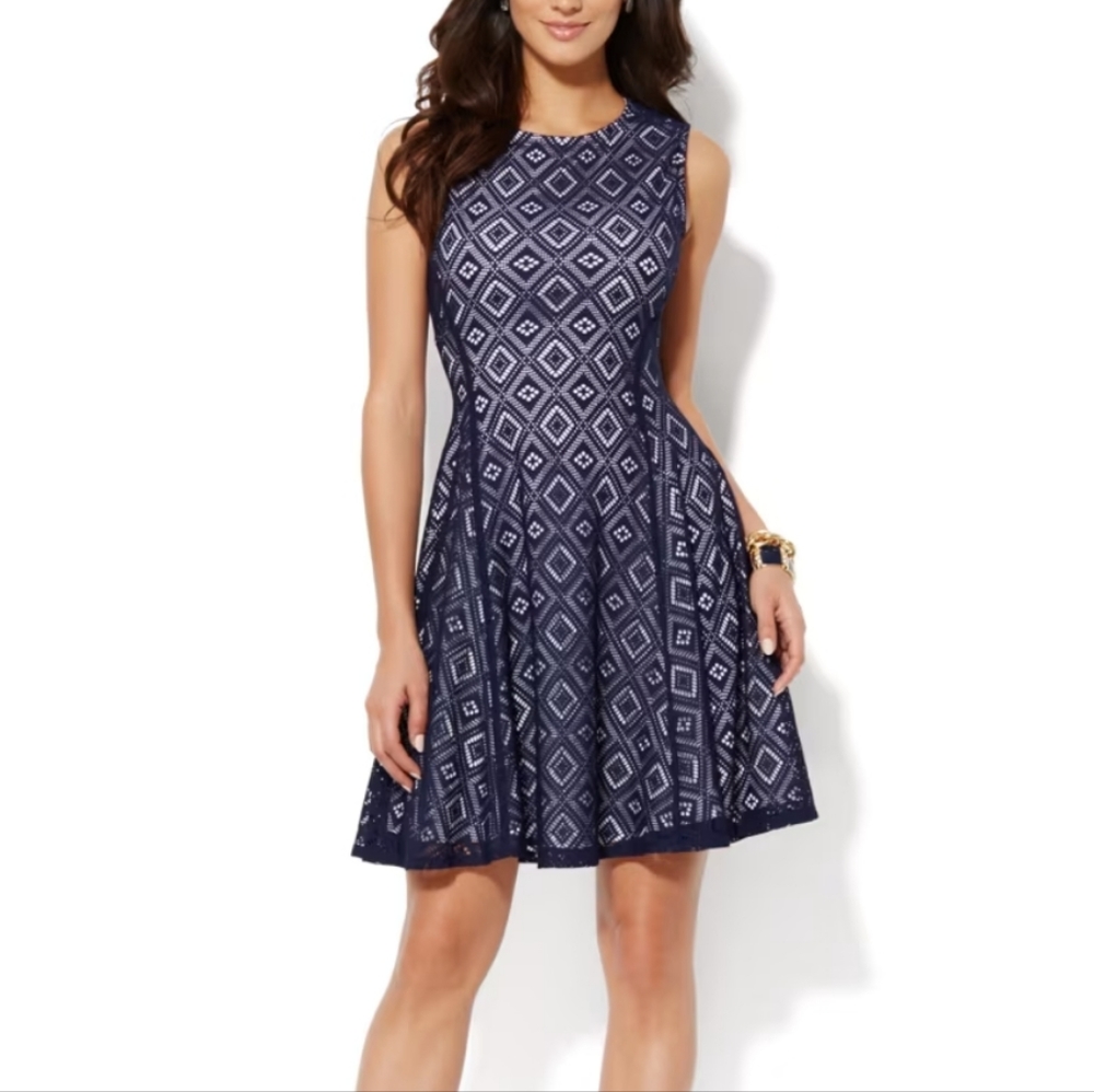 New York & Company Printed Color Block Wrap Dress - Picture 1 of 14